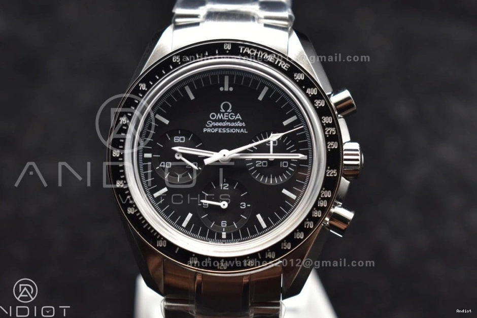 SS Dial Back OMF Winding Transparent Crystal Manual Speedmaster Black Sapphire MoonWatch Chrono with SS Movement Bracelet on 0107